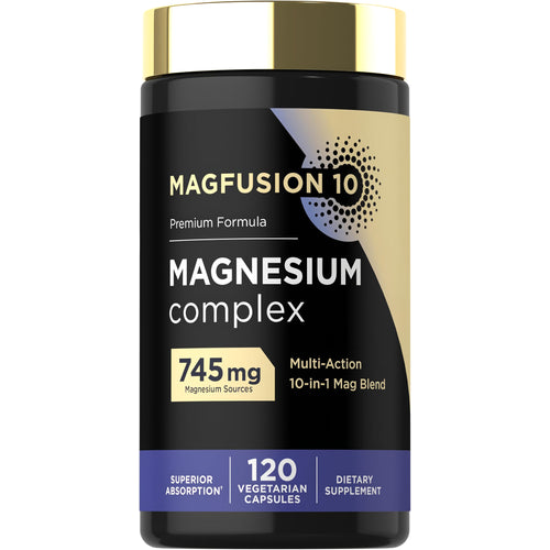 View 1 MAGFUSION 10 Magnesium Complex, Premium Formula, 745 mg, offers a 10-in-1 Mag Blend with 120 Vegetarian Capsules.