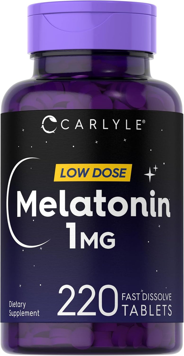 Carlyle Melatonin 1 MG Fast Dissolve Tablets are a dietary supplement with 220 tablets per bottle.