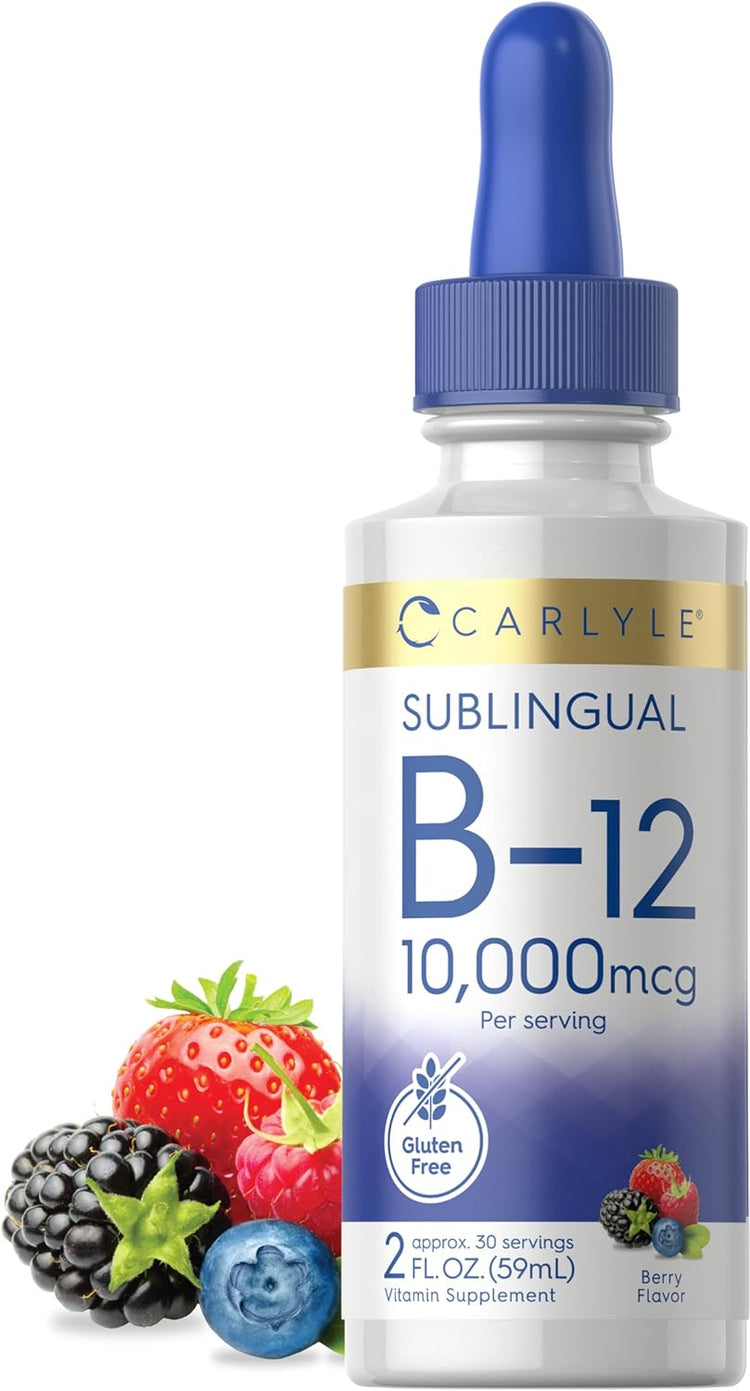 Carlyle Sublingual B-12 Liquid Vitamin Supplement, 10,000 mcg per serving, 2 fl. oz. (59mL), Berry Flavor.
