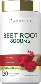 Carlyle Beet Root 8000mg, 120 capsules. Non-GMO, gluten-free, traditional herb, dietary supplement.