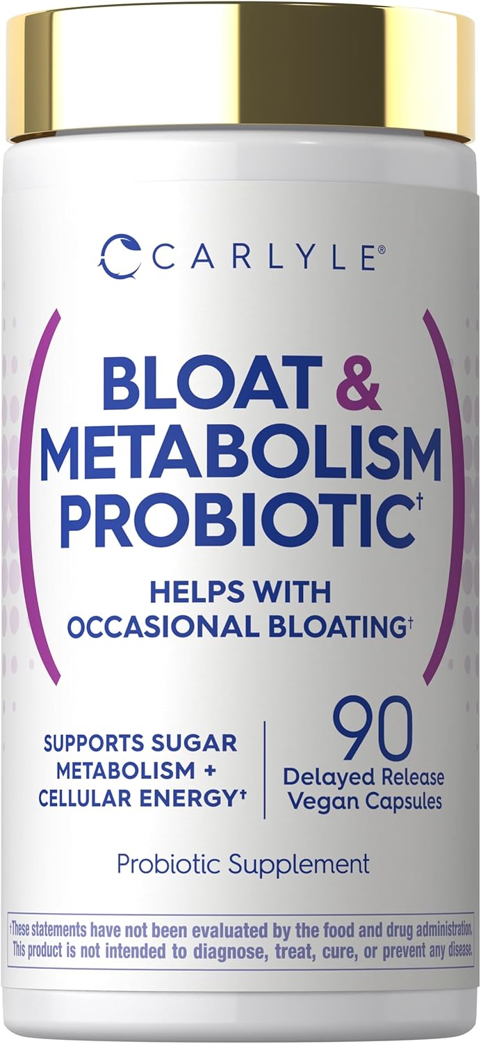Carlyle Bloat & Metabolism Probiotic with 90 vegan capsules, featuring delayed release.