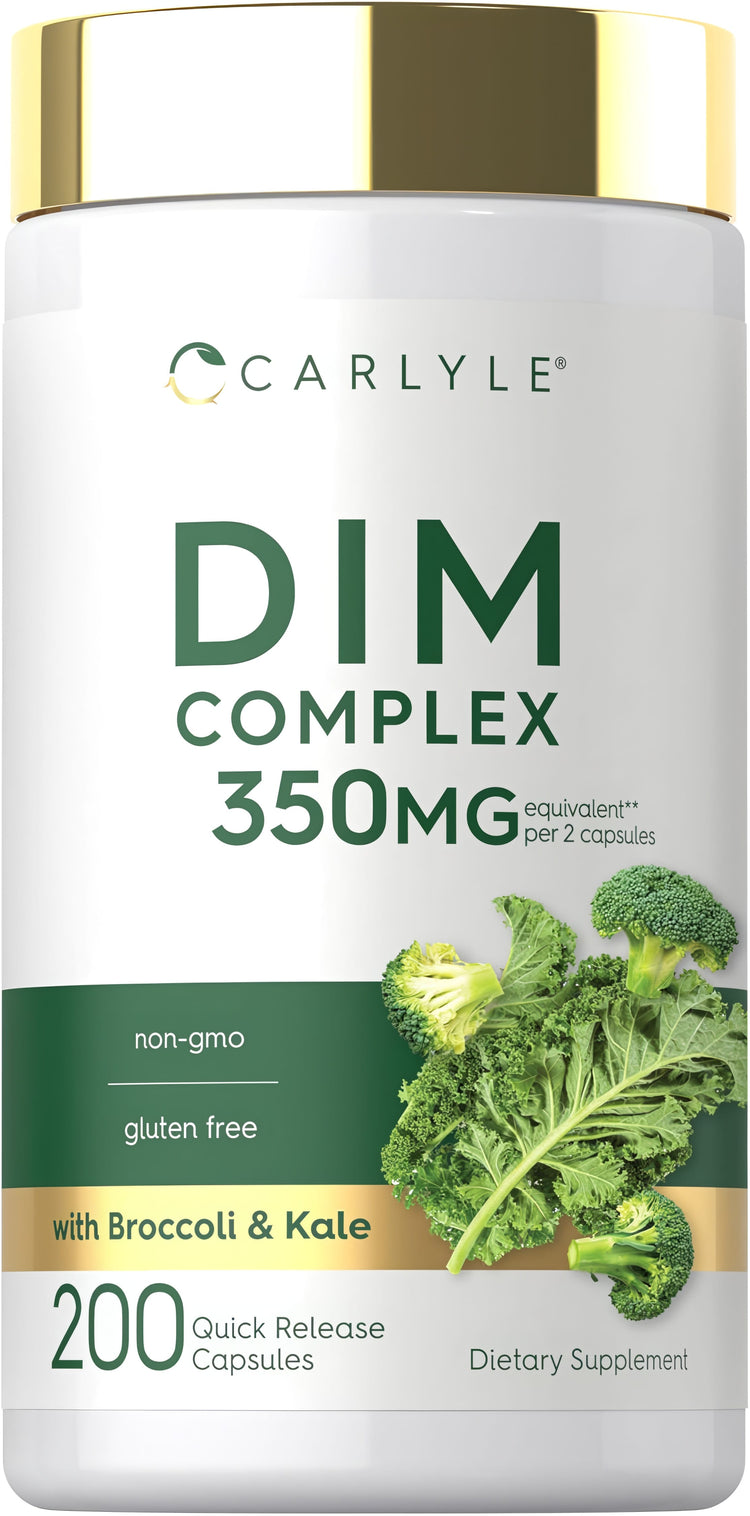 DIM Complex 350mg per 2 capsules, 200 Quick Release Capsules. Non-GMO, gluten free, includes Broccoli and Kale.