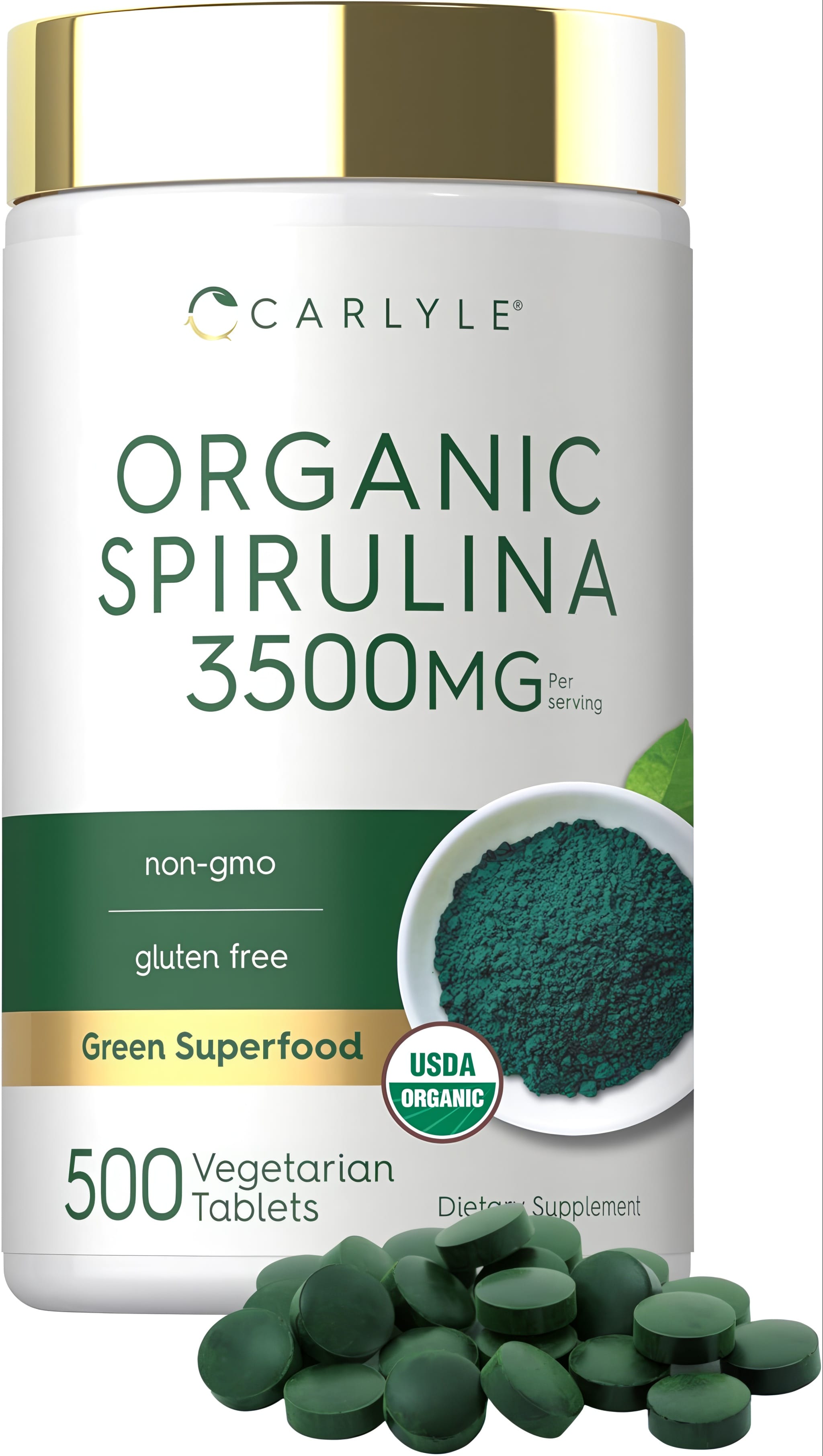 Organic Spirulina tablets 3500mg per serving, 500 count. Vegetarian, Non-GMO, Gluten Free, USDA Organic, Green Superfood.