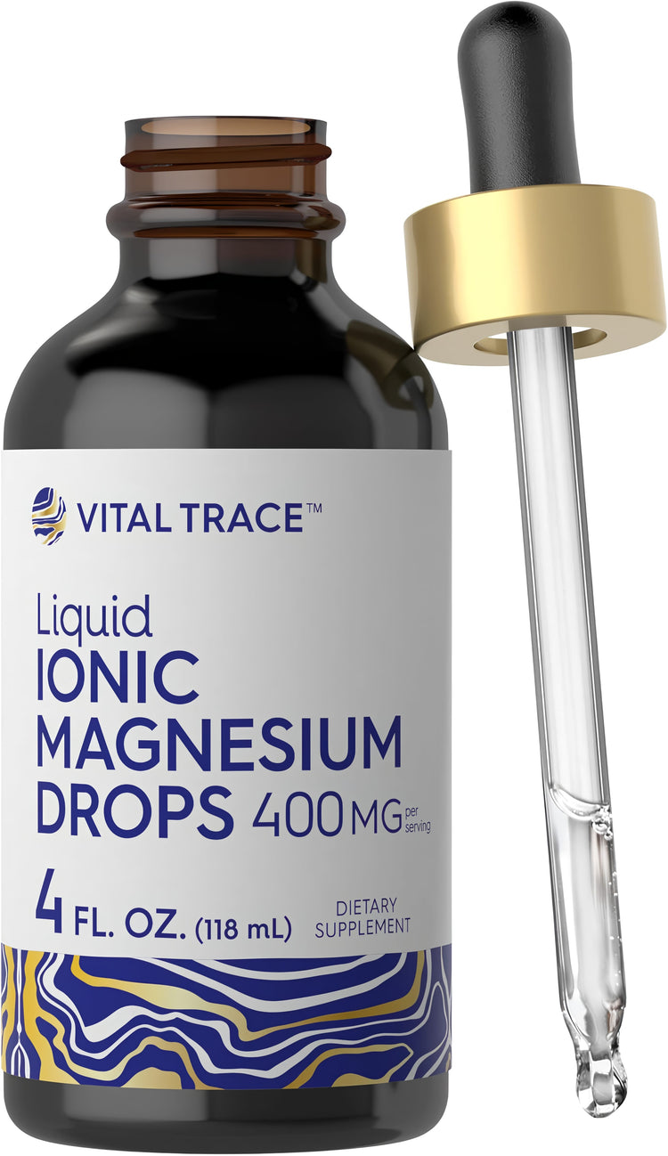 Vital Trace Liquid Ionic Magnesium Drops 400 MG per serving, 4 FL. OZ. (118 mL) dietary supplement bottle with dropper.