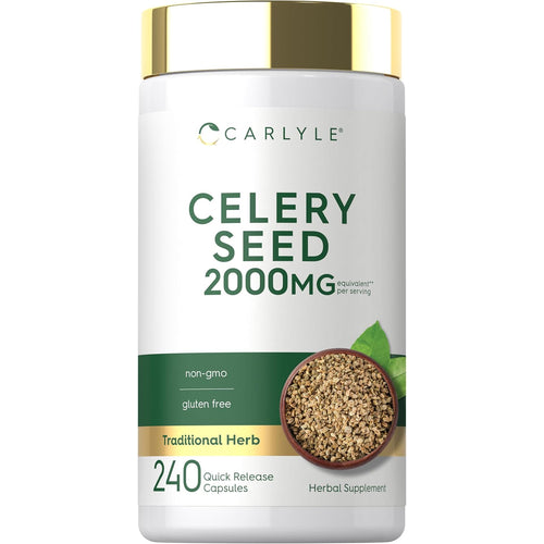 View 1 Carlyle Celery Seed 2000mg per serving, 240 Quick Release Capsules, non-GMO and gluten-free product.
