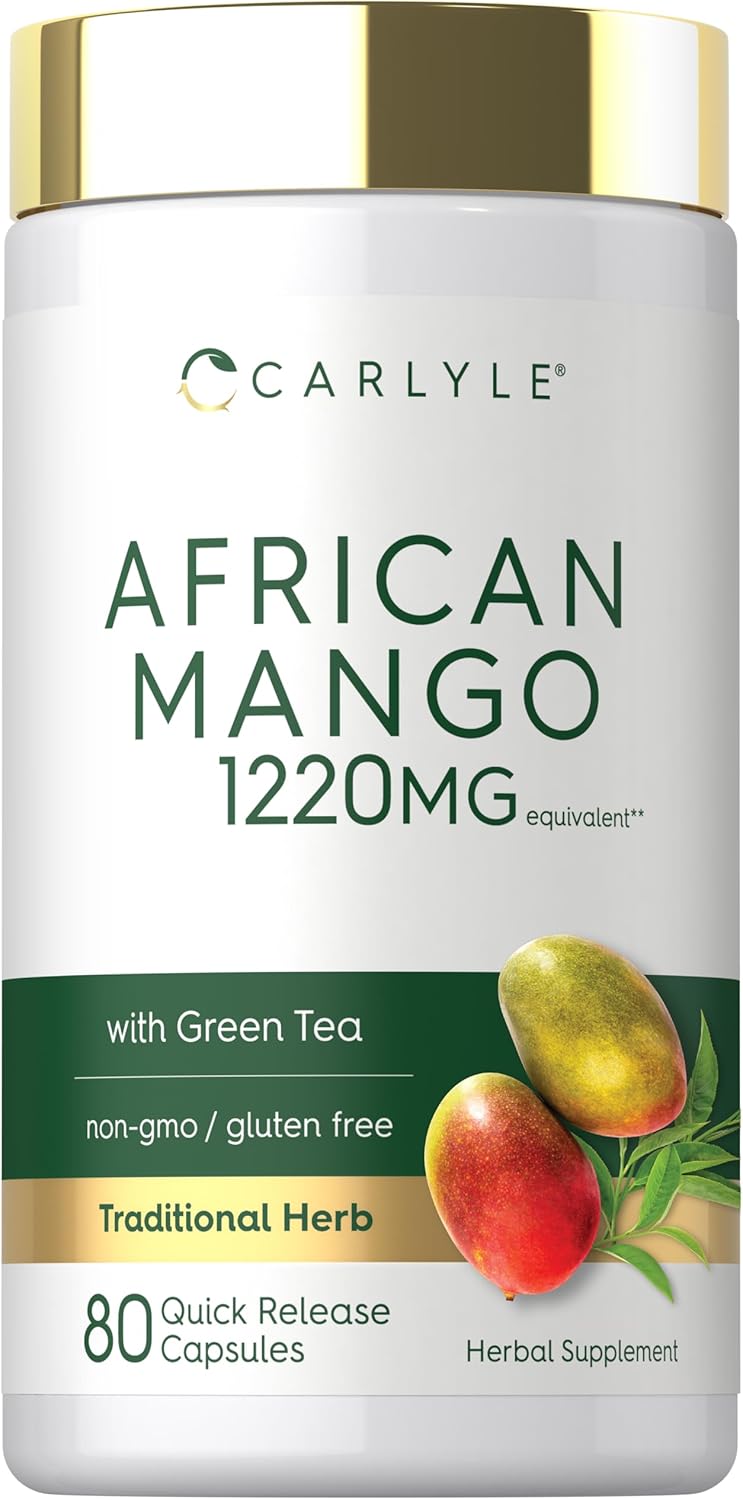 African Mango with Green Tea 1220mg, non-GMO, gluten-free, 80 quick-release capsules.