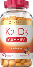 Carlyle K2+D3 Gummies, 90 Vegetarian, Peach Mango Flavor, Gluten Free Dietary Supplement.