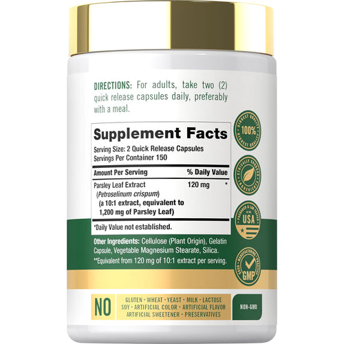 View 2 Supplement Facts panel for Carlyle Parsley Leaf 1200 mg, 300 capsules.