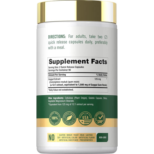 View 2 Image of the Supplement Facts panel for Guggul Ext 1500 mg, 180 capsules.