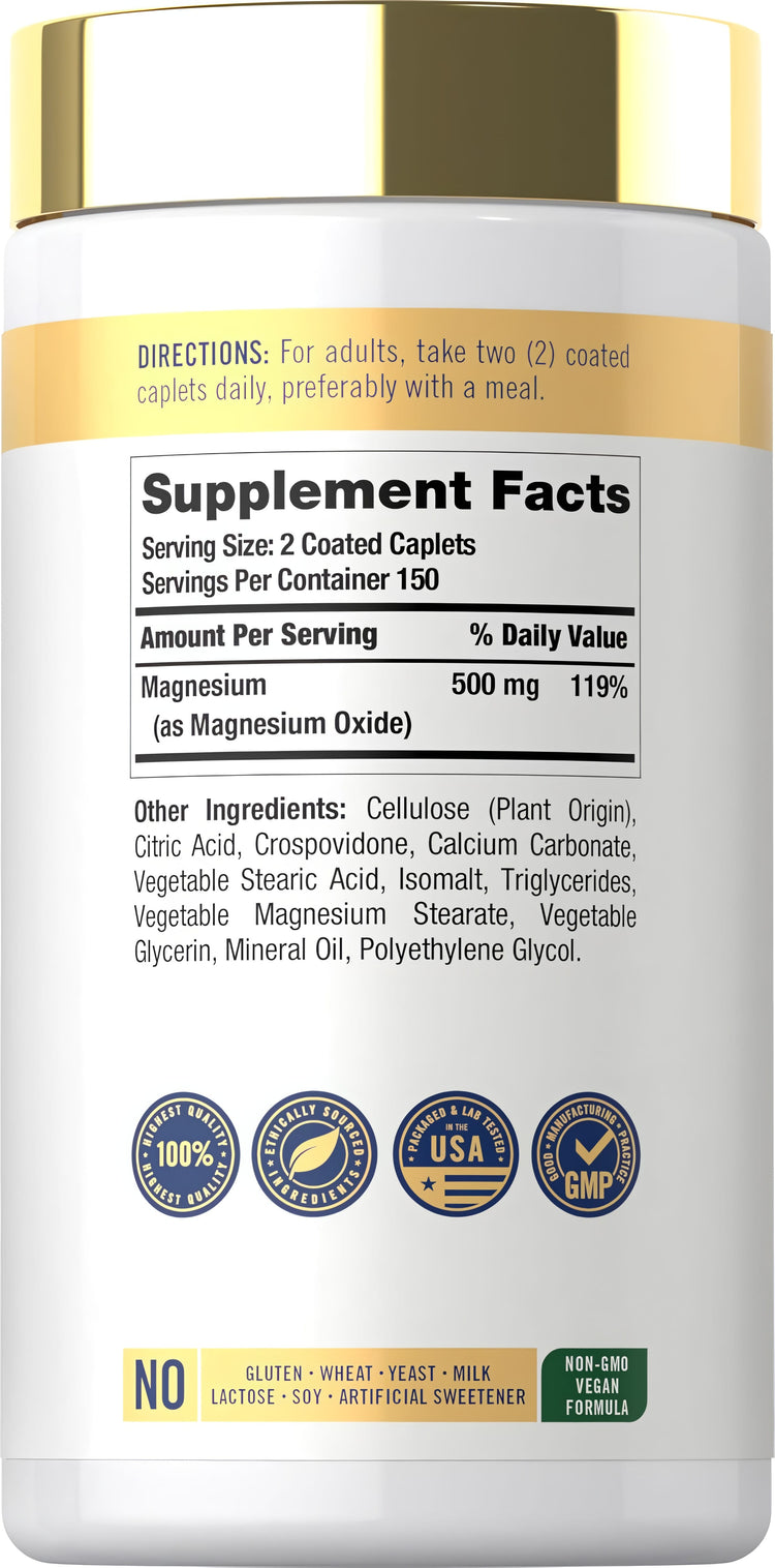 Supplement Facts for Carlyle Magnesium 500mg, 300 tablets shown.