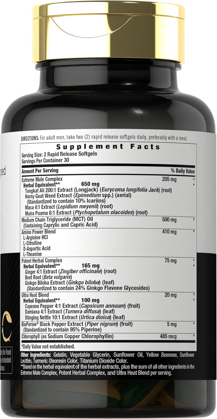 The supplement facts panel for Carlyle Ultra Libido 60 Softgels.