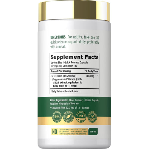 View 2 Supplement Facts label for CL Fo-Ti Root 1000 mg capsules, containing 180 capsules per bottle.