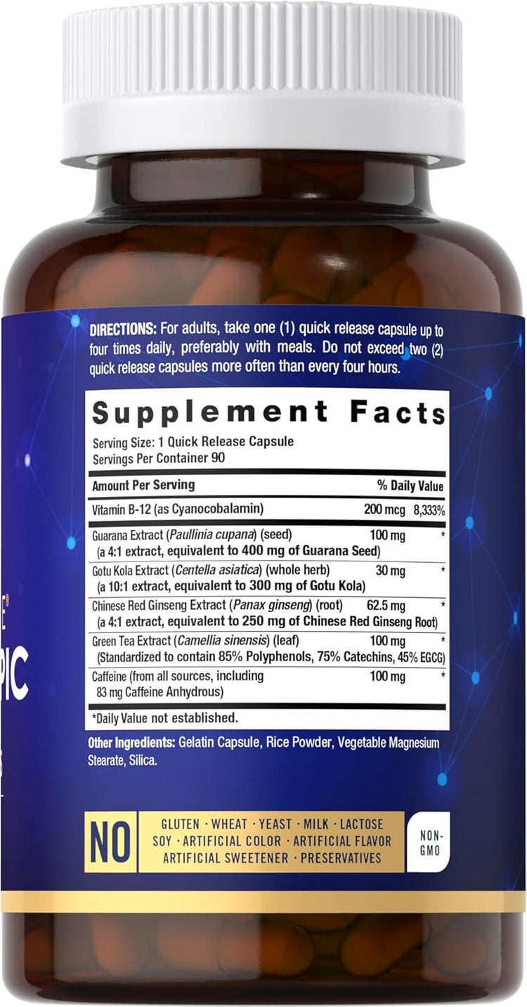 Supplement Facts panel displayed for Carlyle Genius Nootropic 90 Capsules, detailing ingredients and nutritional information for the product.