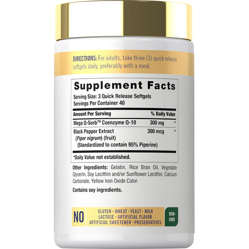 View 2 Supplement Facts panel for Carlyle CoQ10 300 mg, with 3 x 100 mg servings, 120 softgels.