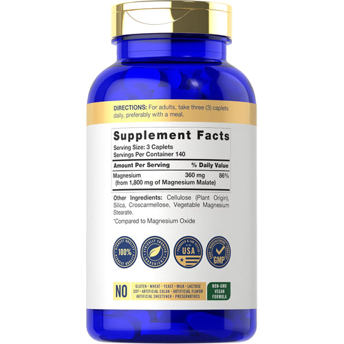 View 2 Supplement Facts for CL Carlyle Magnesium Malate 1800 mg, 420 coated caplets.