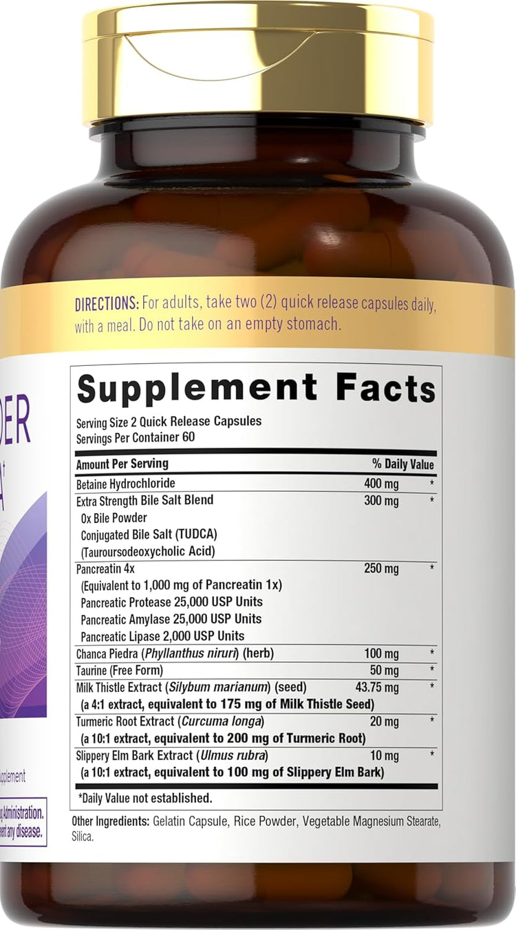 Image of the Supplement Facts panel for Carlyle Gallbladder Formula, 120 Capsules.