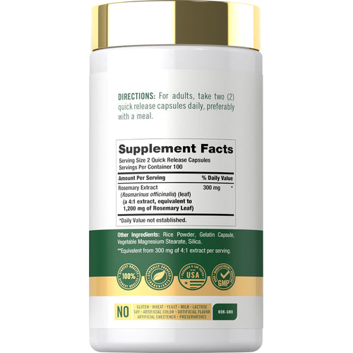 View 2 Supplement Facts for Carlyle Rosemary 1200 mg, 200 capsules shown.