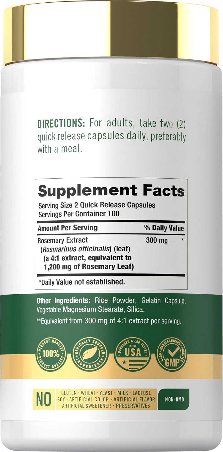 Supplement Facts for Carlyle Rosemary 1200 mg, 200 capsules shown.