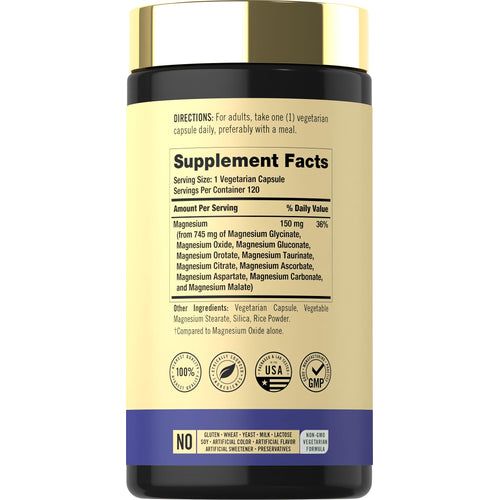 View 2 Supplement Facts panel for Carlyle 10 Magnesium Complex with 120 Veggie Caps.