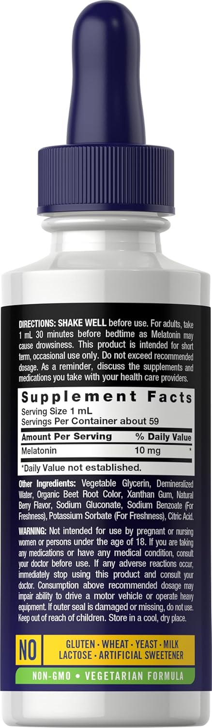 Bottle of Carlyle Melatonin Liquid 10 mg, 2 fl oz.