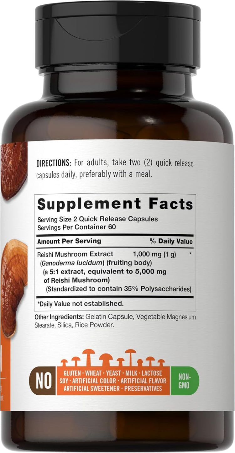 Carlyle Wiseshroom Reishi capsules, 120 quick-release units for dietary supplementation.
