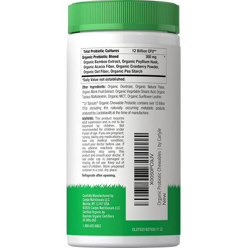 View 3 Carlyle Organic Probiotic Chewables, 12 Billion CFU, with Organic Prebiotic Blend, 60 Tablets.