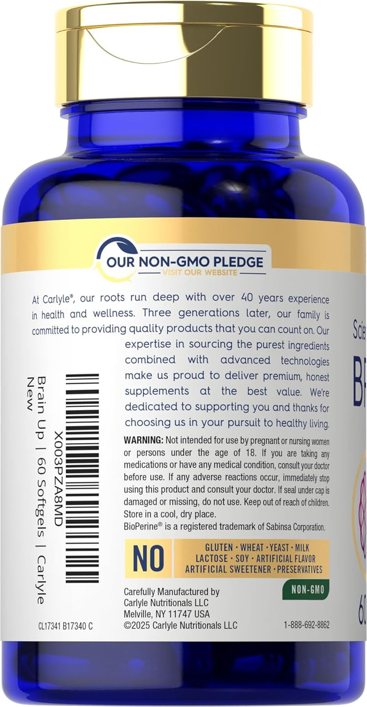 Carlyle Brain Up 60 Softgels bottle, dietary supplement for cognitive support.