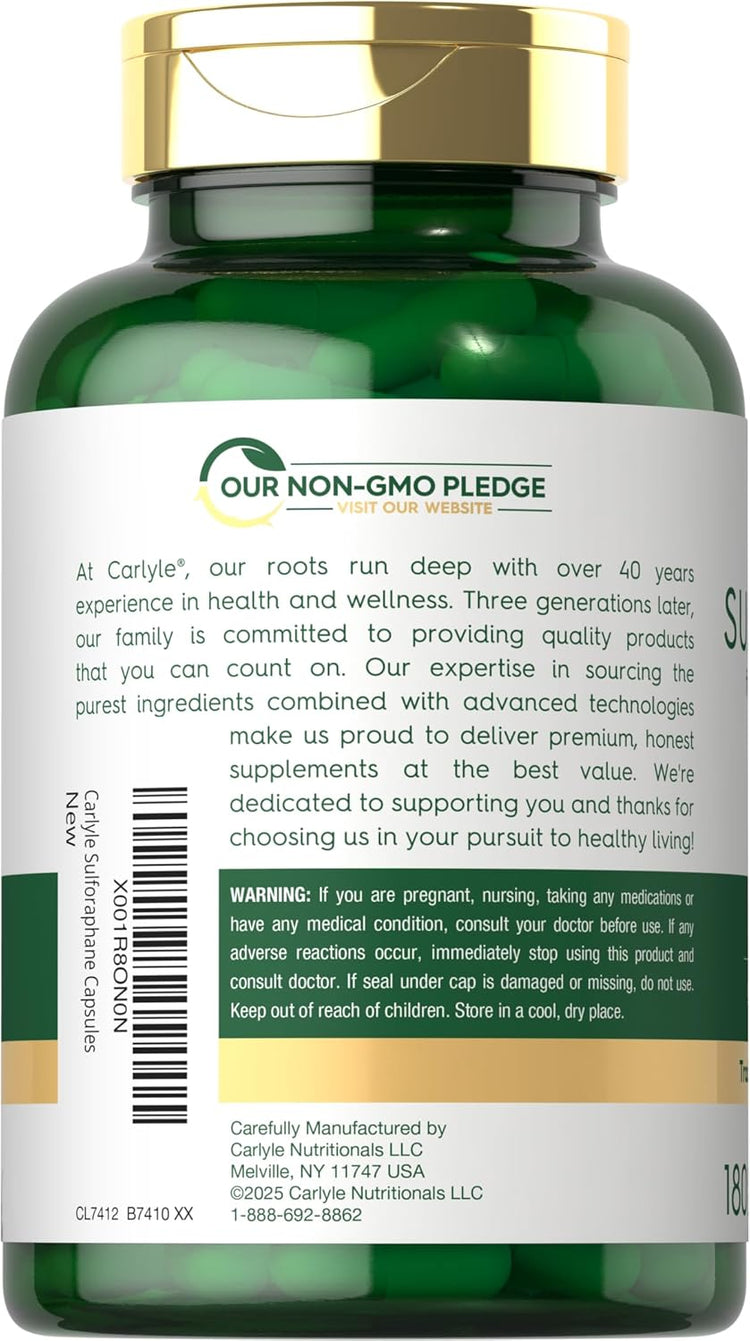 CL Sulforaphane capsules from broccoli, 180 count, dietary supplement.