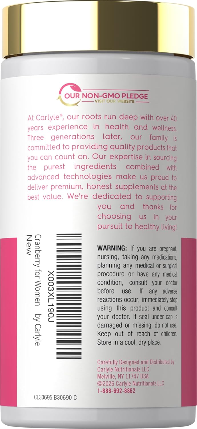 Carlyle Cranberry 250 softgels bottle for women.