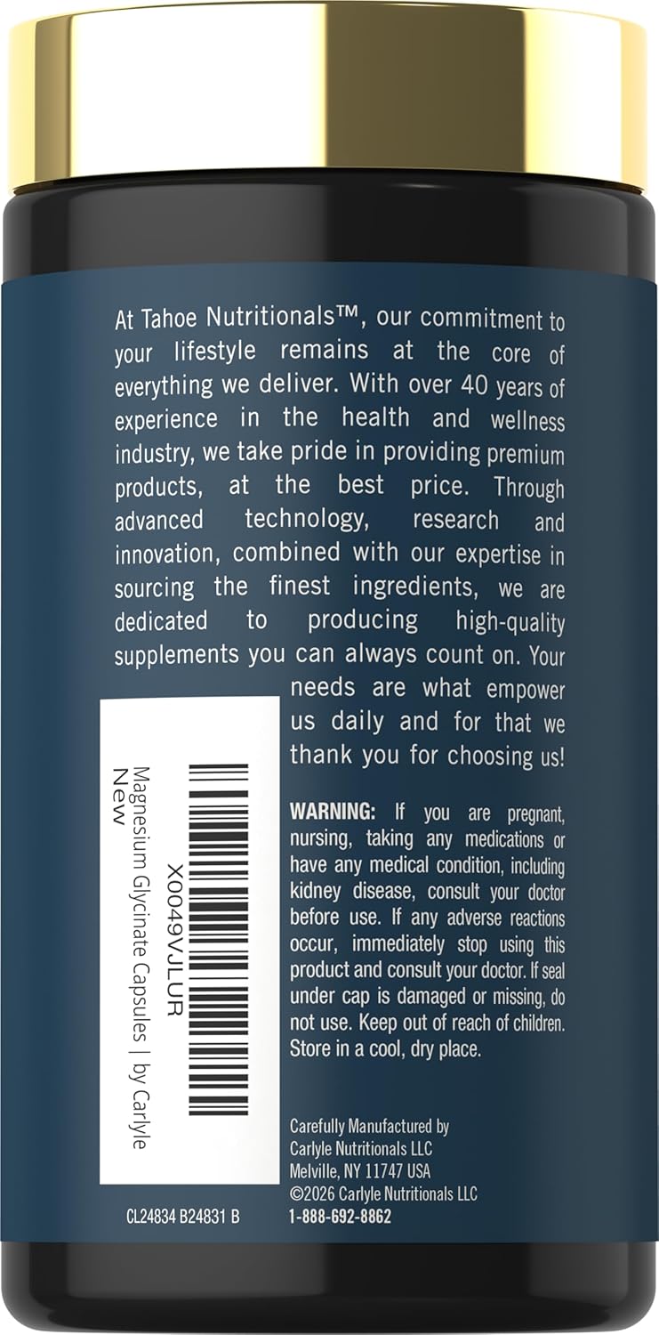Tahoe Magnesium Glycinate and Malate Complex with Vitamin D3, a bottle of 120 capsules.