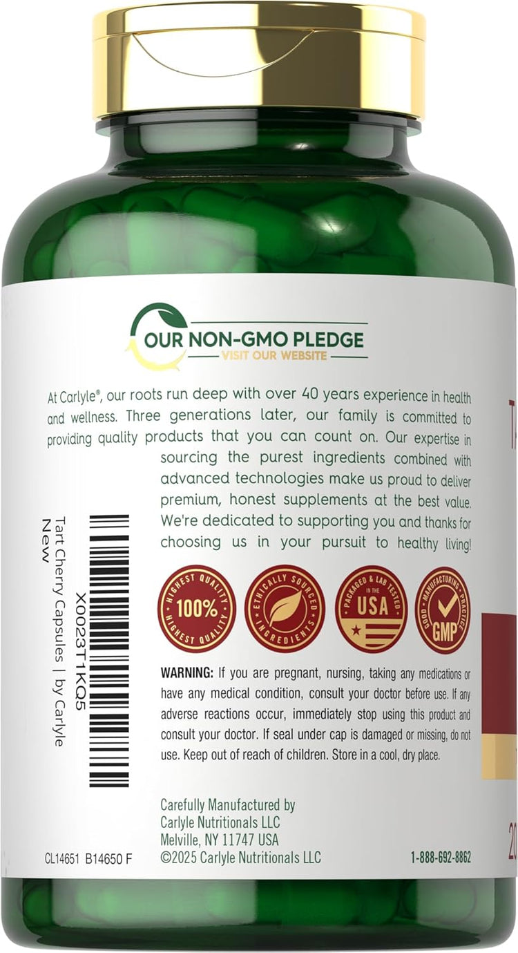 CL Tart Cherry supplement with 10500 mg per serving and 200 capsules per bottle.