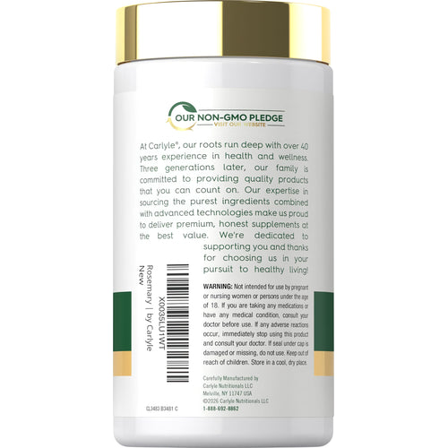 View 3 Carlyle Rosemary 1200 mg, bottle of 200 capsules.