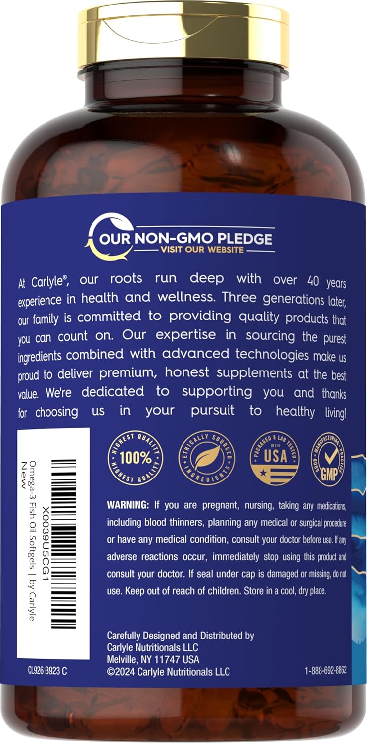 Carlyle Burpless Omega-3 Fish Oil 1200 mg bottle with 300 softgels.