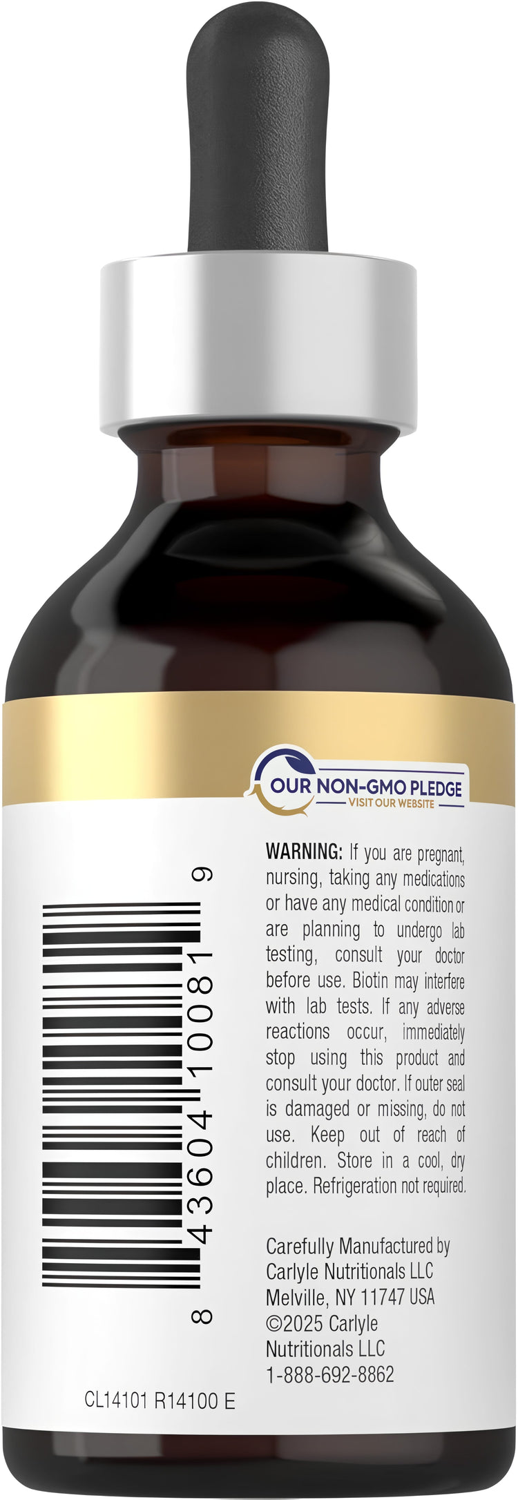 CL Biotin 10mg/mL Liquid in a 2 fl oz bottle, available for purchase. Supplement designed to support hair, skin, and nail health.