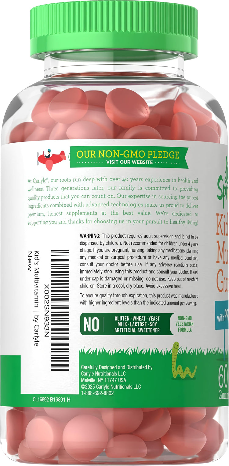 Carlyle Children's Multi with Probiotic, 60 gummy vitamins in a bottle.