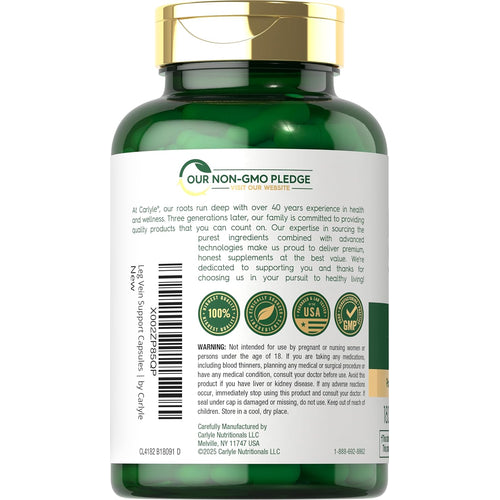 View 3 Carlyle Leg Vein Support bottle containing 180 capsules, designed to aid in vein health and support healthy circulation.