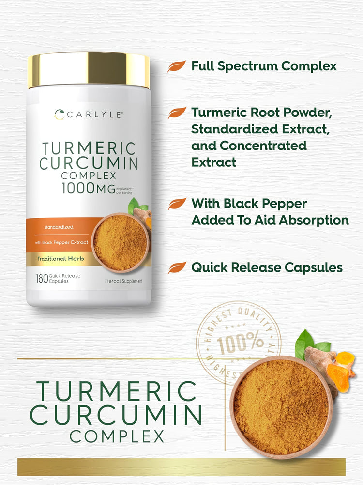 Kurkuma Curcumin mit Schwarzem Pfeffer | 180 Kapseln