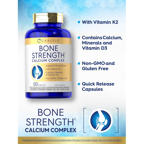 View 4 Carlyle Bone Strength Calcium Complex, 120 capsules for bone health support.