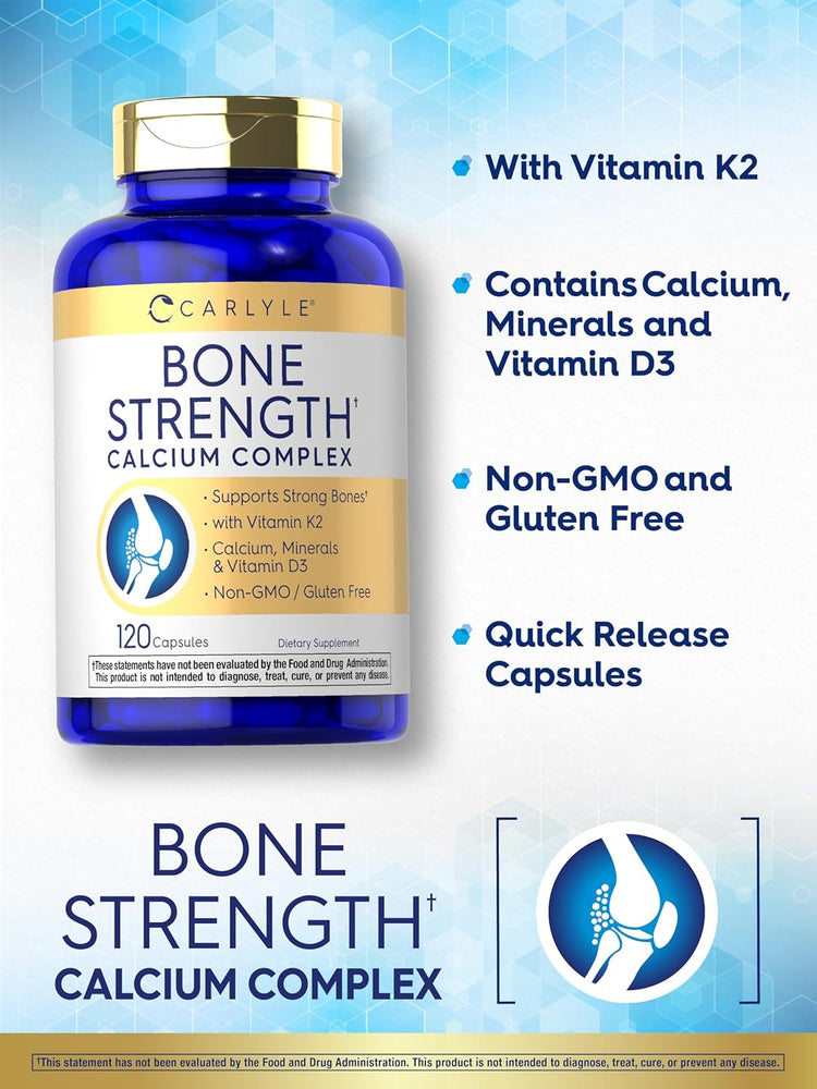 Carlyle Bone Strength Calcium Complex, 120 capsules for bone health support.
