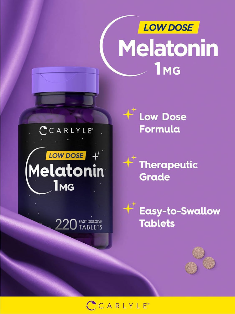 Carlyle Melatonin 1 mg Low Dose Fast Dissolve Tablets, 220 count bottle.