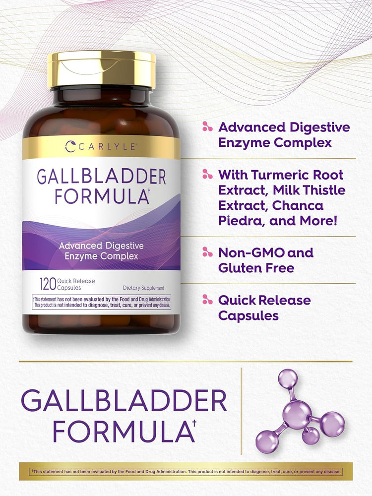 Carlyle Gallbladder Formula, 120 quick release capsules, advanced digestive enzyme complex, dietary supplement.