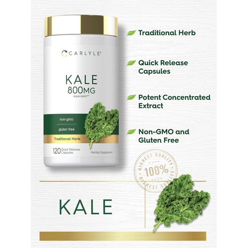 View 4 Kale 800 mg equivalent, 120 Quick Release Capsules: Traditional Herb, Non-GMO, Gluten Free, Potent Extract, Highest Quality.