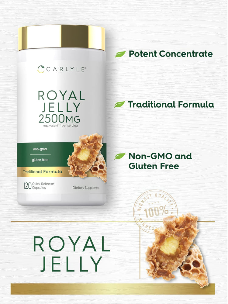 Royal Jelly 2500MG per serving, 120 Quick-Release Capsules, non-GMO, gluten-free, Traditional Formula.