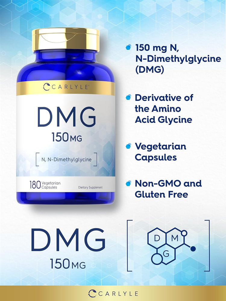 DMG supplement, 150 mg, 180 vegetarian capsules bottle displayed.