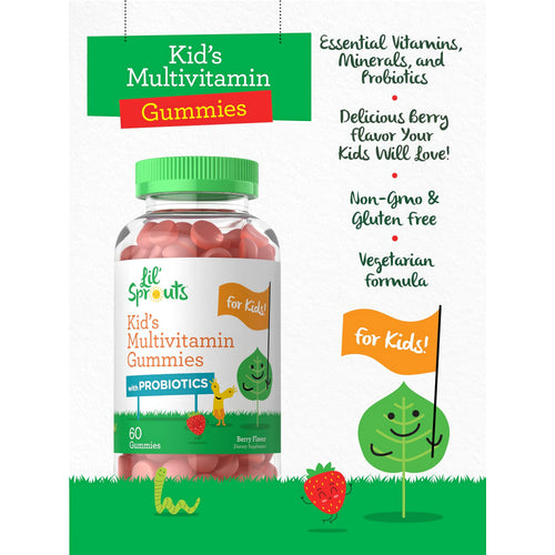 View 4 Carlyle Children's Multivitamin Gummies with Probiotics, featuring 60 berry-flavored gummies for daily nutrition.