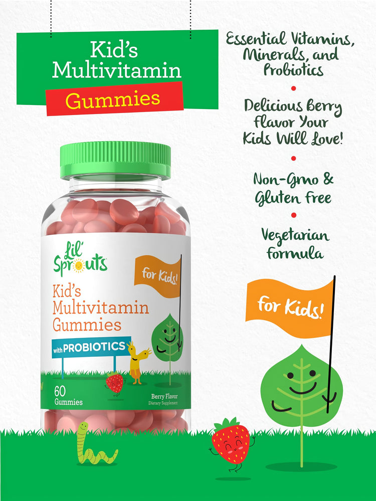 Carlyle Children's Multivitamin Gummies with Probiotics, featuring 60 berry-flavored gummies for daily nutrition.