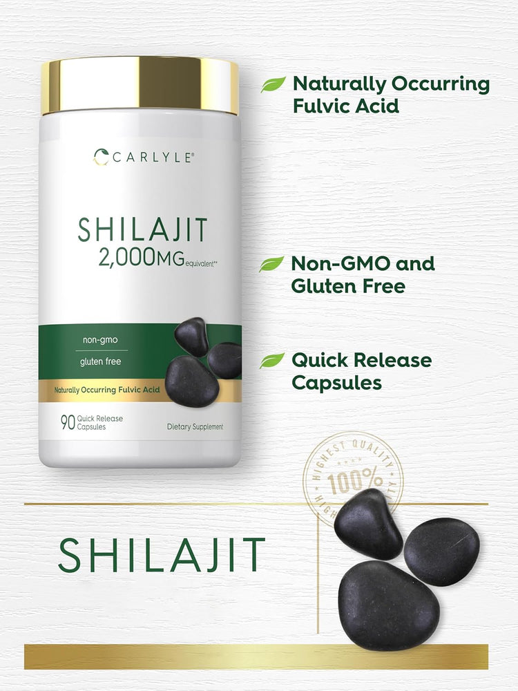 Carlyle Shilajit 2,000mg equivalent with 90 quick release capsules.