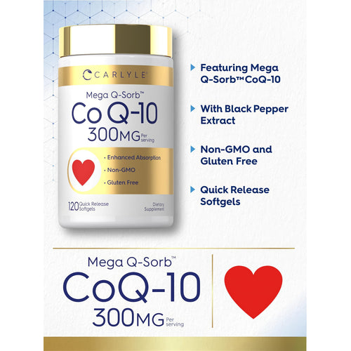 View 4 Mega Q-Sorb CoQ-10 300MG per serving, 120 quick release softgels.