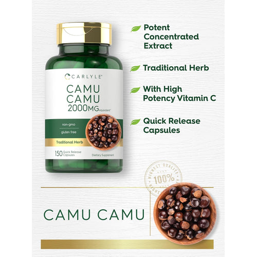 View 4 Product highlights graphic stating Potent Concentrated Extract, Traditional Herb, With High Potency Vitamin C, Quick Release Capsules.