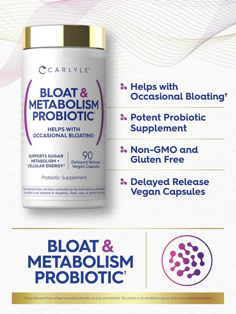 Bloat & Metabolism Probiotic, 90 Delayed Release Vegan Capsules for digestive health and better metabolism.